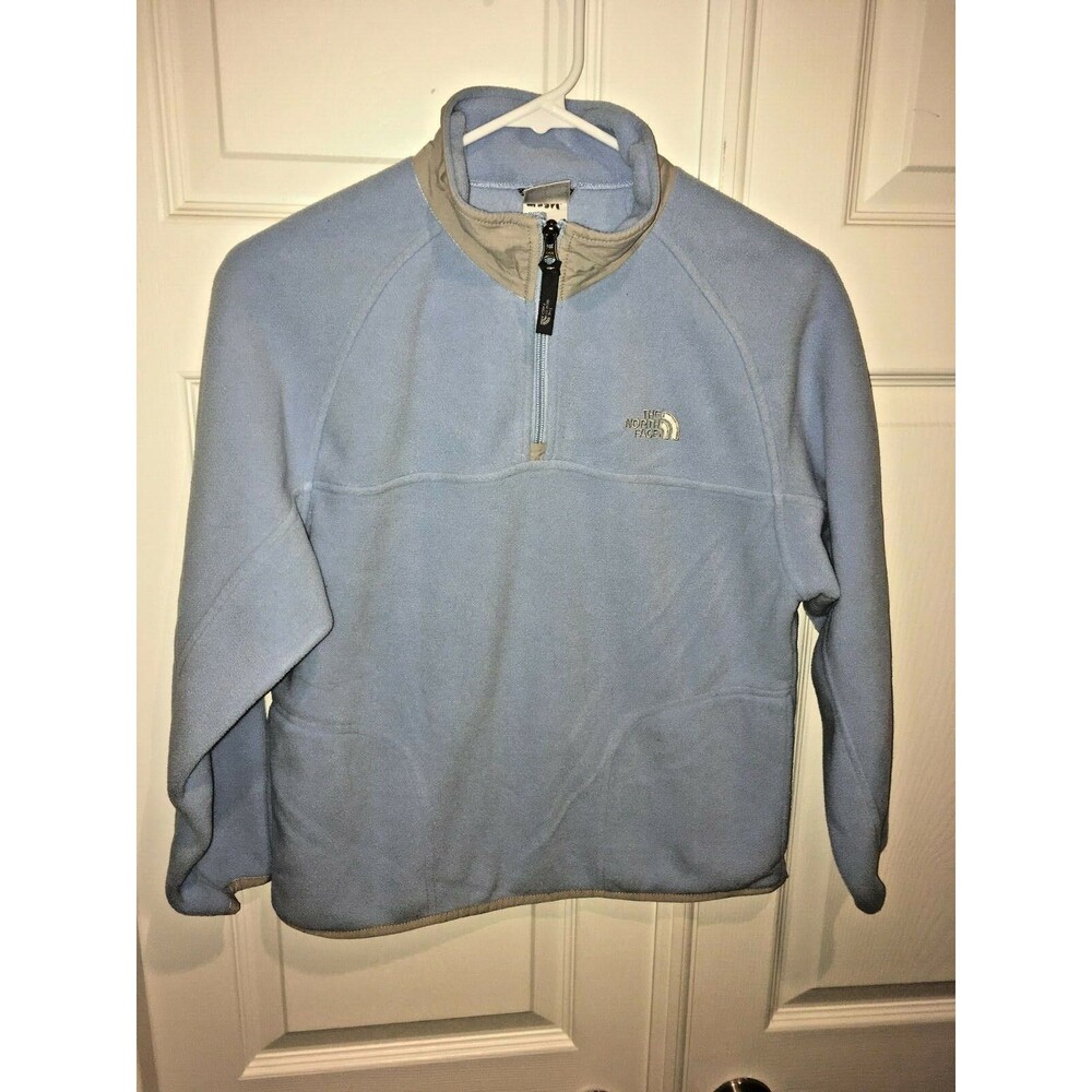 THE NORTH FACE FLEECE JACKET, Light Blue Front Zip Youth/Junior Medium 1/4 zip